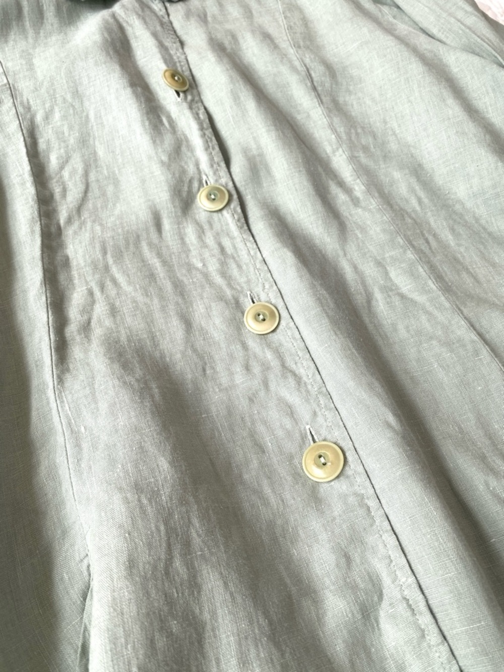 Flax 100% Sage Green Linen Button Front Tunic Shirt Top Long Sleeve Size L - Picture 13 of 16